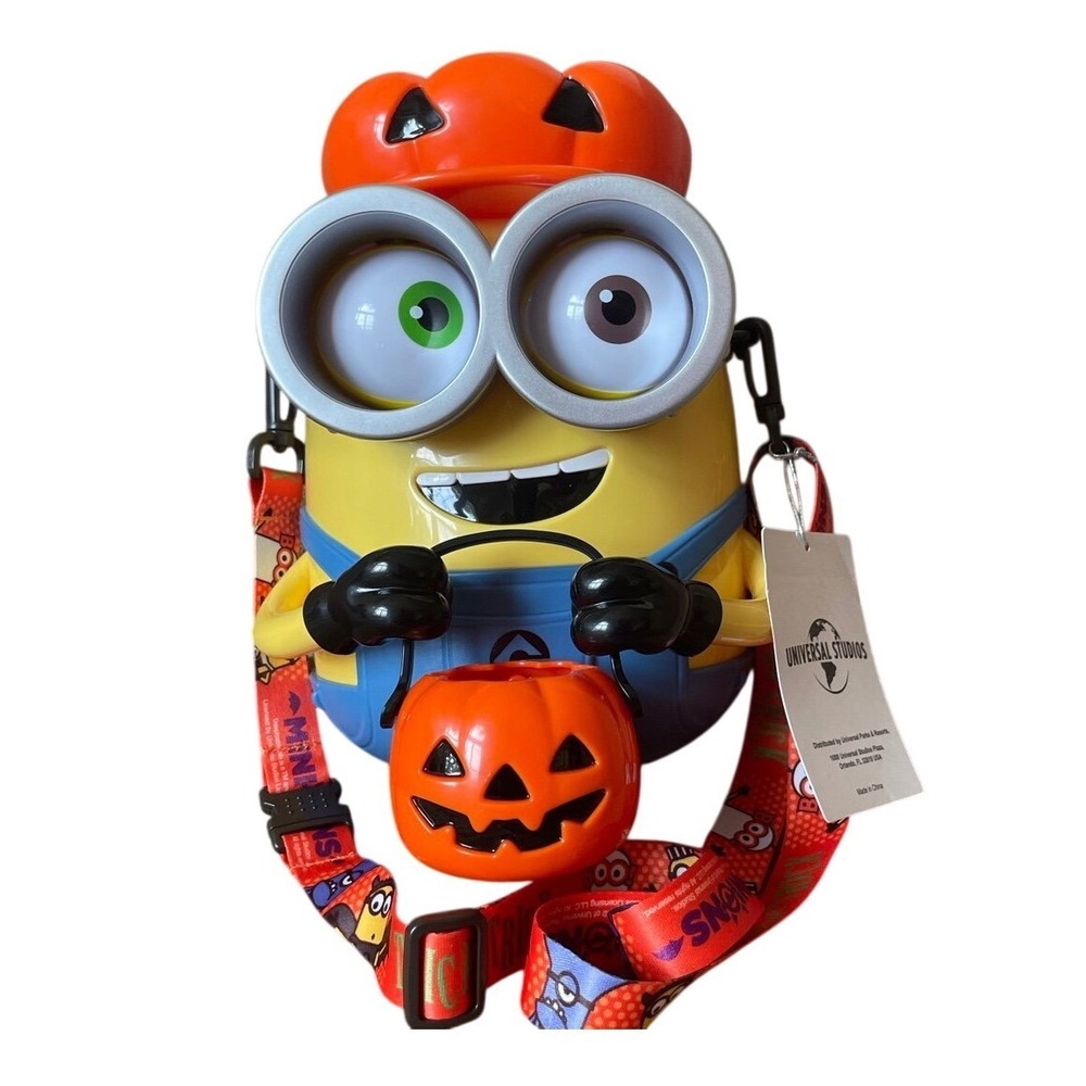 Universal Studios Minion Bob Halloween Pumpkin Popcorn Bucket with Lanyard NWT